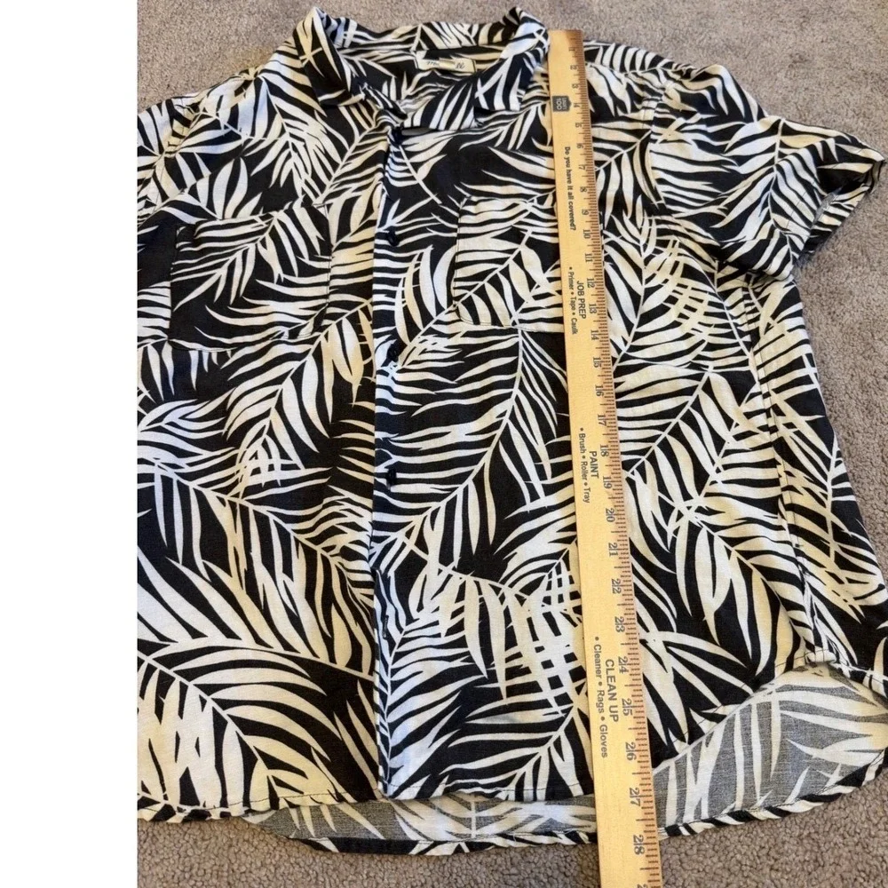 Madewell Mens Large Black White Tropical Palm Leaf Linen Blend Camp Shirt L‎